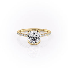 Marin Row 2.15 Carat VVS Lab-Grown Round Half-Bezel Pavé Engagement Ring in 18K Yellow Gold Front Side View