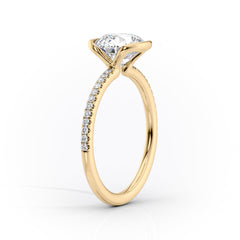 Marin Row 2.15 Carat VVS Lab-Grown Round Half-Bezel Pavé Engagement Ring in 18K Yellow Gold Standing View