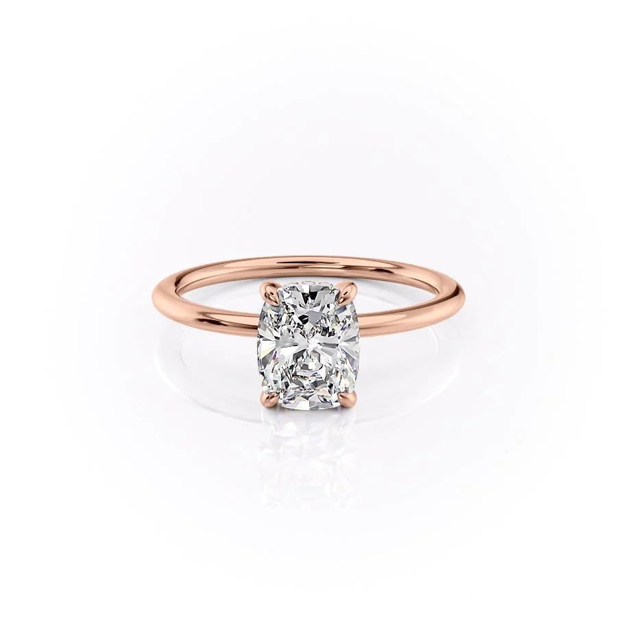Mooncrest 3.05 Carat VVS Lab-Grown Elongated Cushion Hidden Halo Engagement Ring in 18K Rose Gold Front View
