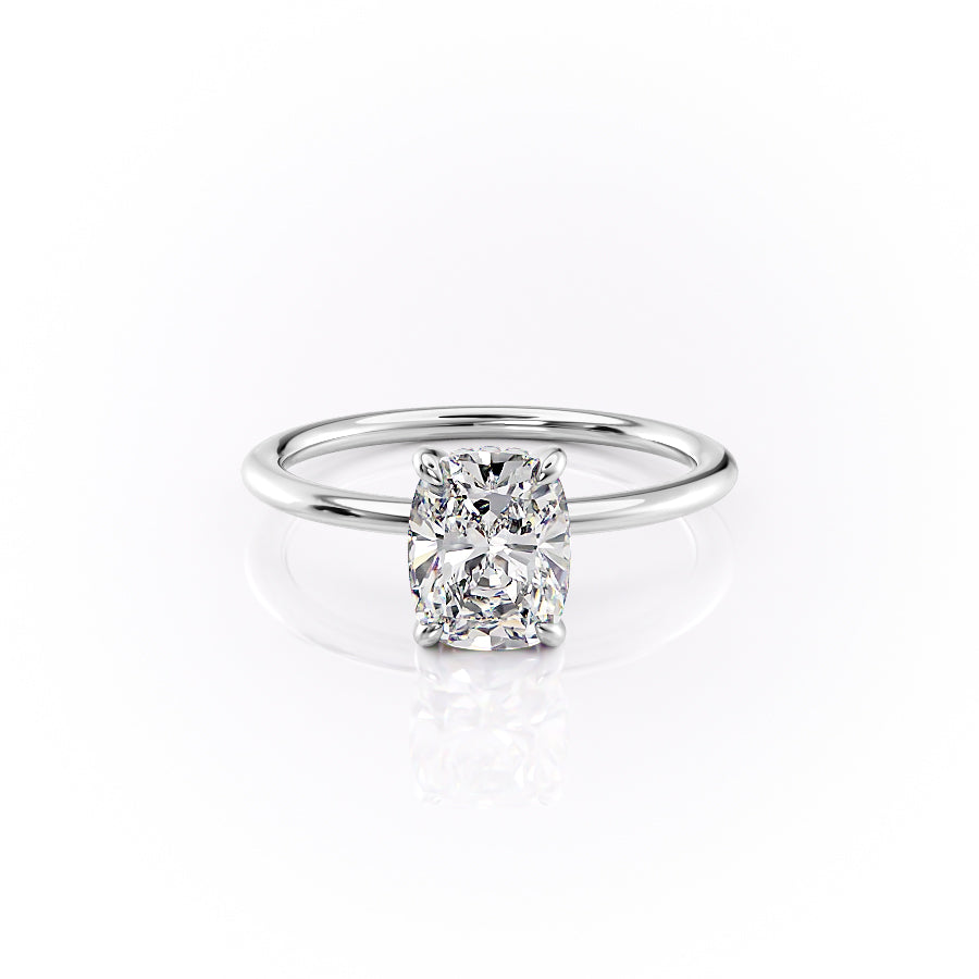 Mooncrest 3.05 Carat VVS Lab-Grown Elongated Cushion Hidden Halo Engagement Ring in 18K White Gold Front View