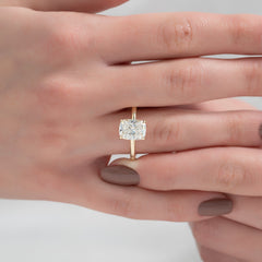 Mooncrest 3.05 Carat VVS Lab-Grown Elongated Cushion Hidden Halo Engagement Ring in 18K Yellow Gold Finger View