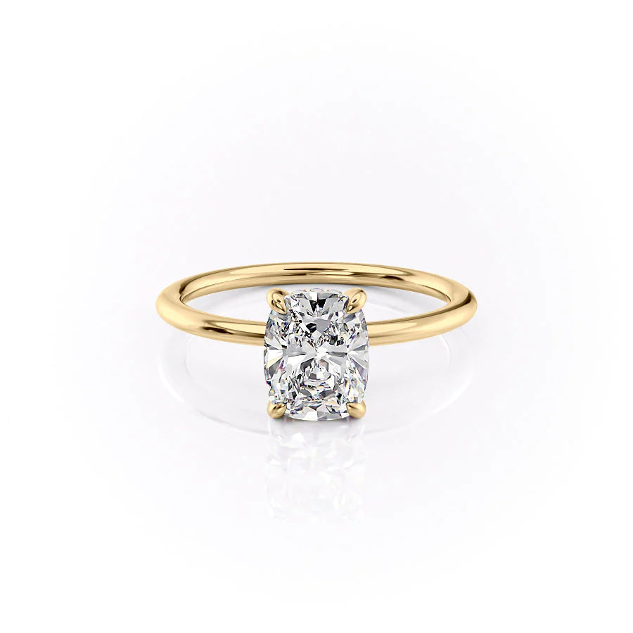 Mooncrest 3.05 Carat VVS Lab-Grown Elongated Cushion Hidden Halo Engagement Ring in 18K Yellow Gold Front View