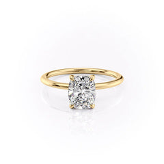 Mooncrest 3.05 Carat VVS Lab-Grown Elongated Cushion Hidden Halo Engagement Ring in 18K Yellow Gold Front View