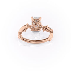 Moonlit 2.50 Carat VVS1 Lab-Grown Emerald Three-Stone Pave Engagement Ring in 18K Rose Gold Back View