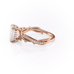 Moonlit 2.50 Carat VVS1 Lab-Grown Emerald Three-Stone Pave Engagement Ring in 18K Rose Gold Left View