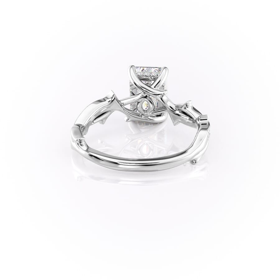 Moonlit 2.50 Carat VVS1 Lab-Grown Emerald Three-Stone Pave Engagement Ring in 18K White Gold Back View