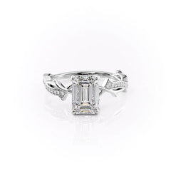 Moonlit 2.50 Carat VVS1 Lab-Grown Emerald Three-Stone Pave Engagement Ring in 18K White Gold Front View