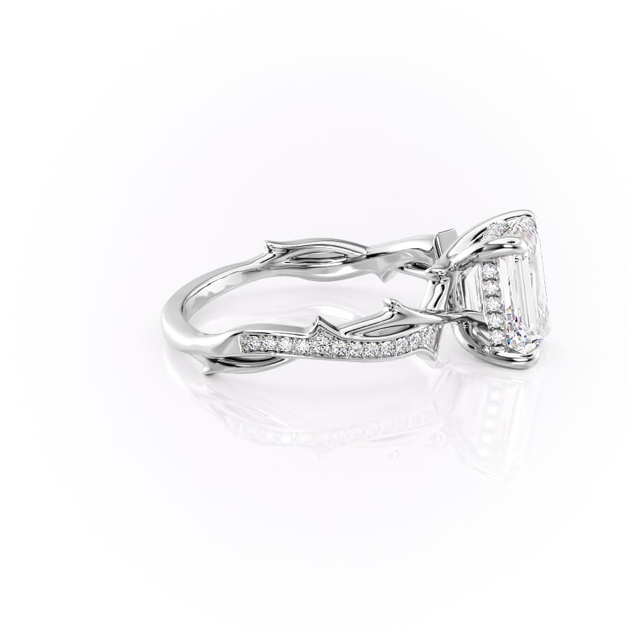 Moonlit 2.50 Carat VVS1 Lab-Grown Emerald Three-Stone Pave Engagement Ring in 18K White Gold Right View