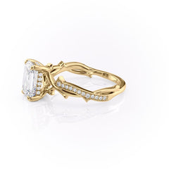 Moonlit 2.50 Carat VVS1 Lab-Grown Emerald Three-Stone Pave Engagement Ring in 18K Yellow Gold Left View