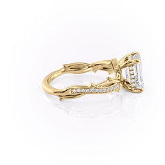 Moonlit 2.50 Carat VVS1 Lab-Grown Emerald Three-Stone Pave Engagement Ring in 18K Yellow Gold Right View