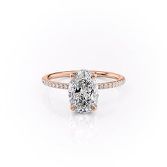 Moonlit Oval 2 Carat VVS1 Lab‑Grown Hidden Halo Pave Engagement Ring in 18K Rose Gold Front View