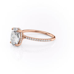 Moonlit Oval 2 Carat VVS1 Lab‑Grown Hidden Halo Pave Engagement Ring in 18K Rose Gold Left Side View