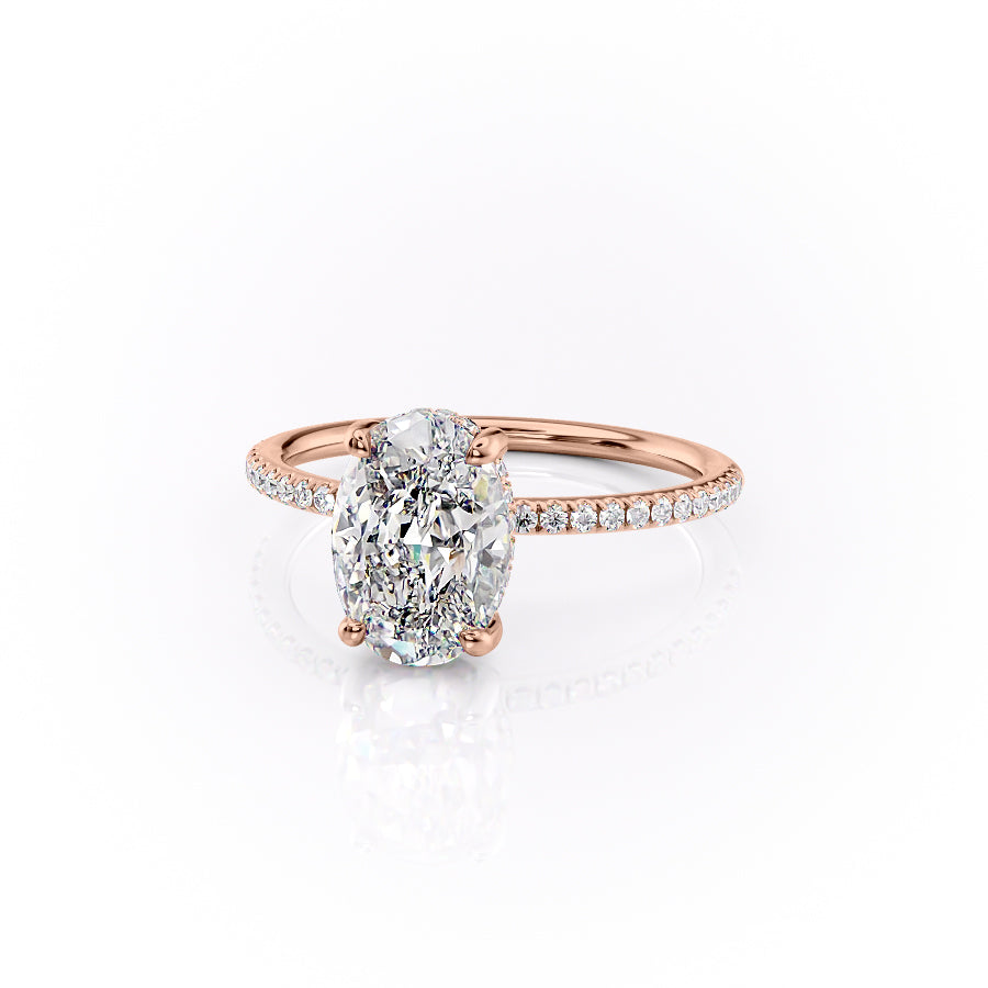 Moonlit Oval 2 Carat VVS1 Lab‑Grown Hidden Halo Pave Engagement Ring in 18K Rose Gold Left View
