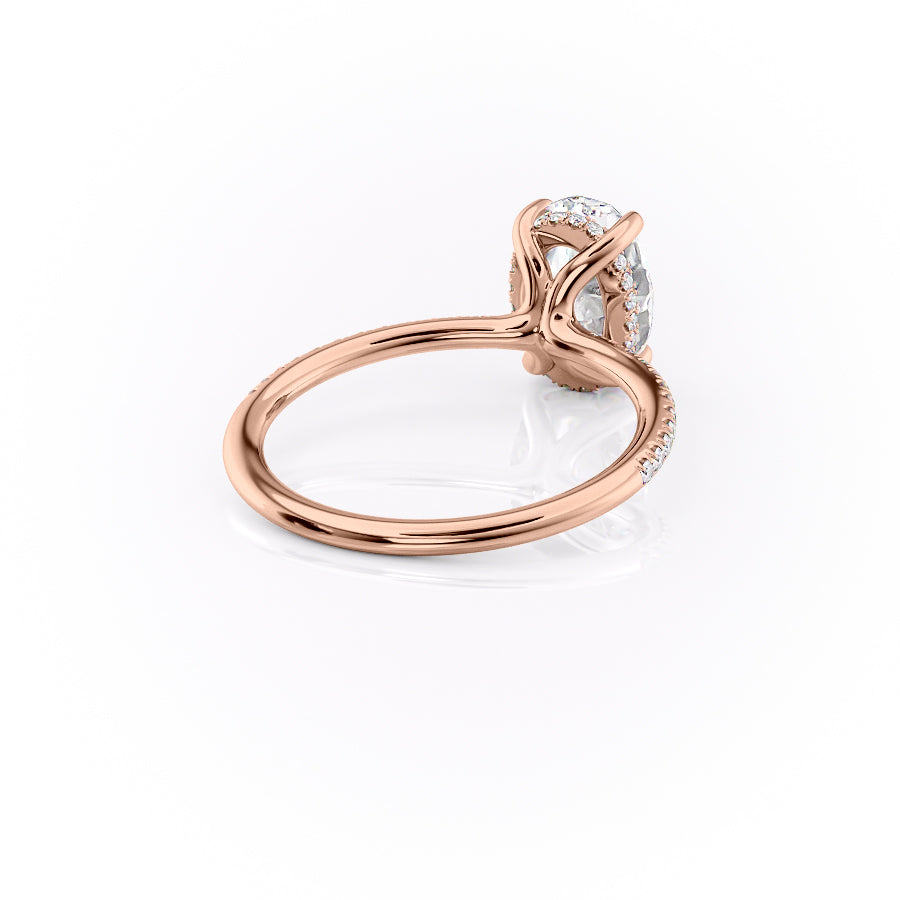 Moonlit Oval 2 Carat VVS1 Lab‑Grown Hidden Halo Pave Engagement Ring in 18K Rose Gold Right Side Cross View