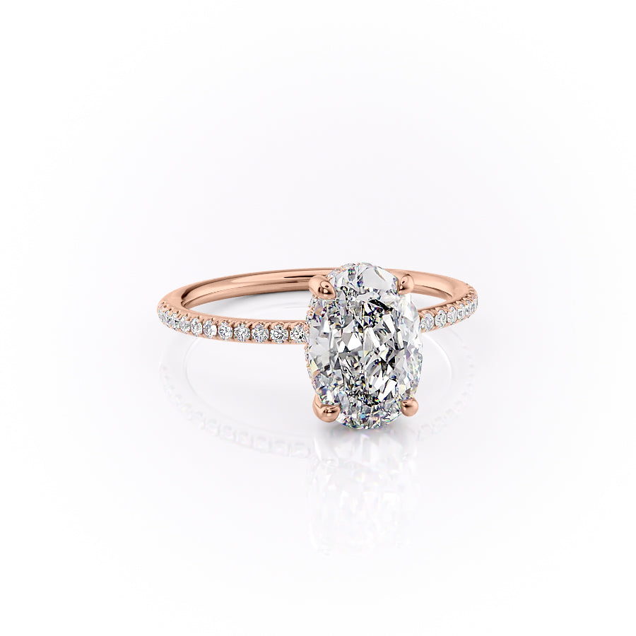 Moonlit Oval 2 Carat VVS1 Lab‑Grown Hidden Halo Pave Engagement Ring in 18K Rose Gold Right View