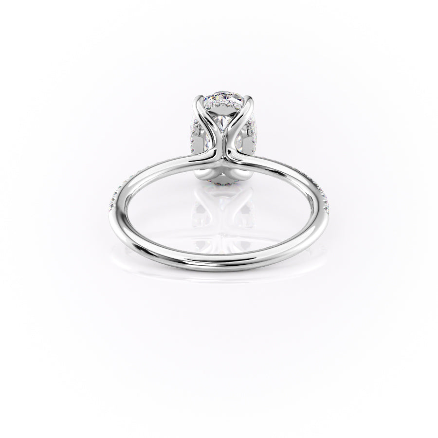 Moonlit Oval 2 Carat VVS1 Lab‑Grown Hidden Halo Pave Engagement Ring in 18K White Gold Back View