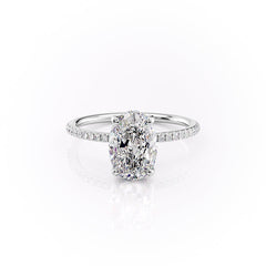 Moonlit Oval 2 Carat VVS1 Lab‑Grown Hidden Halo Pave Engagement Ring in 18K White Gold Front View