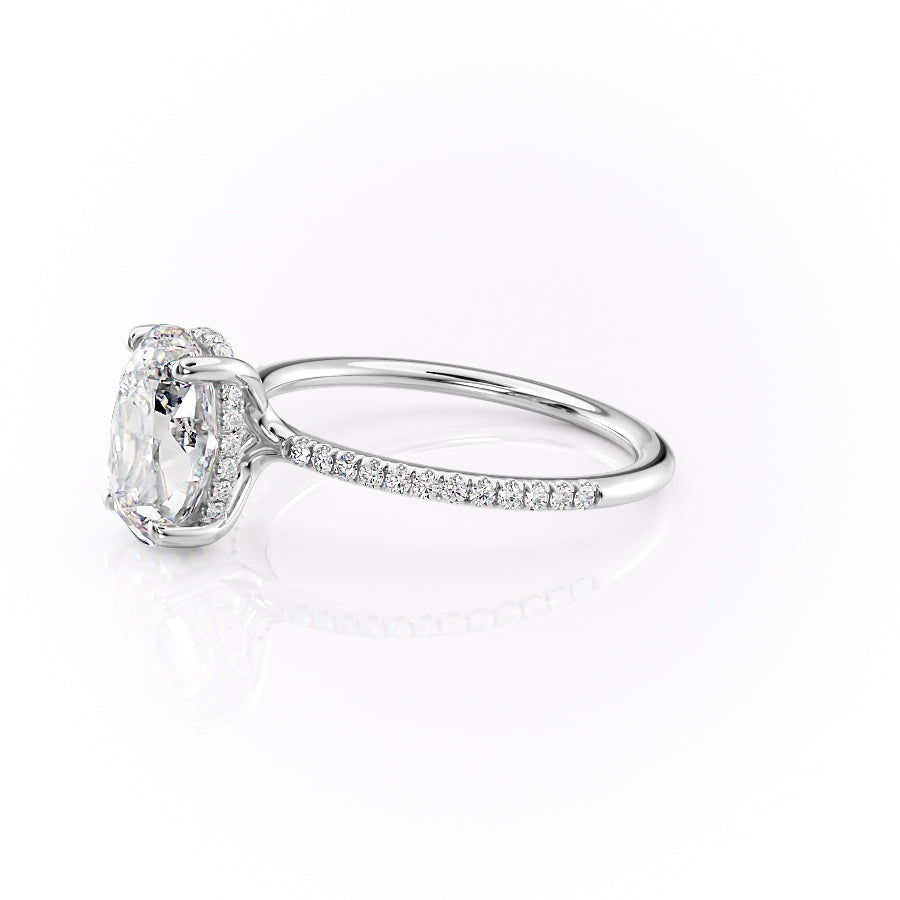 Moonlit Oval 2 Carat VVS1 Lab‑Grown Hidden Halo Pave Engagement Ring in 18K White Gold Left Side View