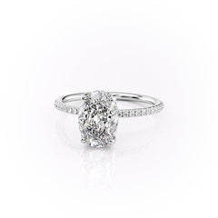 Moonlit Oval 2 Carat VVS1 Lab‑Grown Hidden Halo Pave Engagement Ring in 18K White Gold Left View