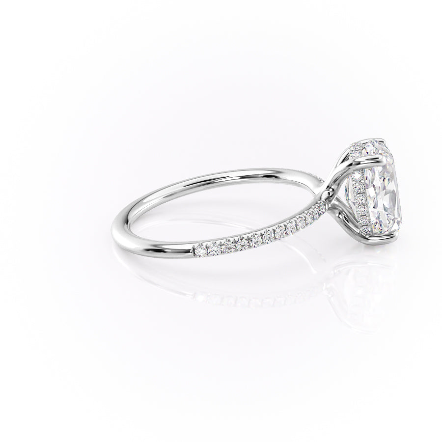 Moonlit Oval 2 Carat VVS1 Lab‑Grown Hidden Halo Pave Engagement Ring in 18K White Gold Right Side View