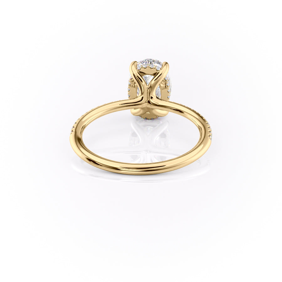 Moonlit Oval 2 Carat VVS1 Lab‑Grown Hidden Halo Pave Engagement Ring in 18K Yellow Gold Back View