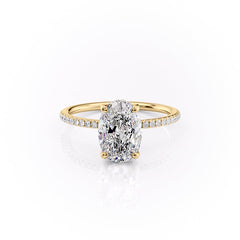 Moonlit Oval 2 Carat VVS1 Lab‑Grown Hidden Halo Pave Engagement Ring in 18K Yellow Gold Front View