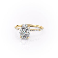 Moonlit Oval 2 Carat VVS1 Lab‑Grown Hidden Halo Pave Engagement Ring in 18K Yellow Gold Left View