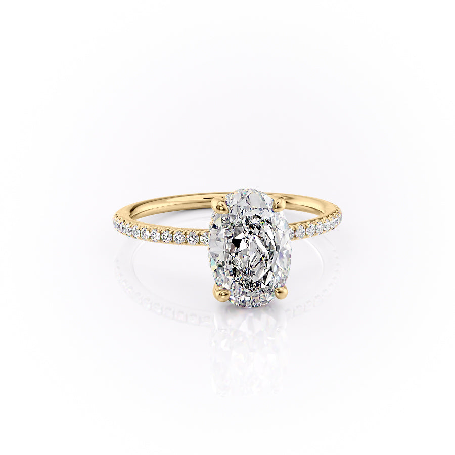 Moonlit Oval 2 Carat VVS1 Lab‑Grown Hidden Halo Pave Engagement Ring in 18K Yellow Gold Right View