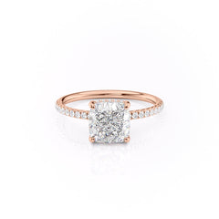 Nimbus Lyric 1 Carat VVS Lab-Grown Cushion Hidden Halo Pave Engagement Ring in 18K Rose Gold Front View 