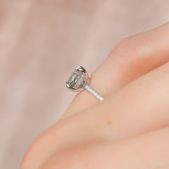 Nimbus Lyric 1 Carat VVS Lab-Grown Cushion Hidden Halo Pave Engagement Ring in 18K White Gold Finger Side View 