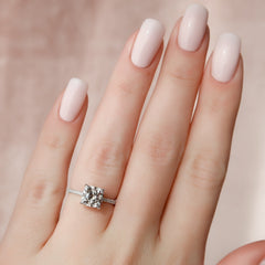 Nimbus Lyric 1 Carat VVS Lab-Grown Cushion Hidden Halo Pave Engagement Ring in 18K White Gold Finger View 