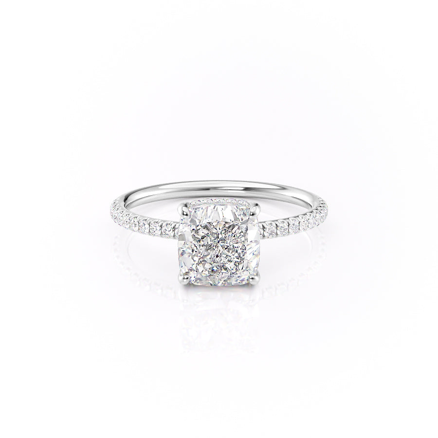 Nimbus Lyric 1 Carat VVS Lab-Grown Cushion Hidden Halo Pave Engagement Ring in 18K White Gold Front View 
