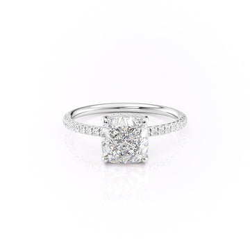 Nimbus Lyric 1 Carat VVS Lab-Grown Cushion Hidden Halo Pave Engagement Ring in 18K White Gold Front View 