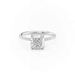 Nimbus Lyric 1 Carat VVS Lab-Grown Cushion Hidden Halo Pave Engagement Ring in 18K White Gold Front View 