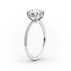 Nimbus Lyric 1 Carat VVS Lab-Grown Cushion Hidden Halo Pave Engagement Ring in 18K White Gold Standing View 