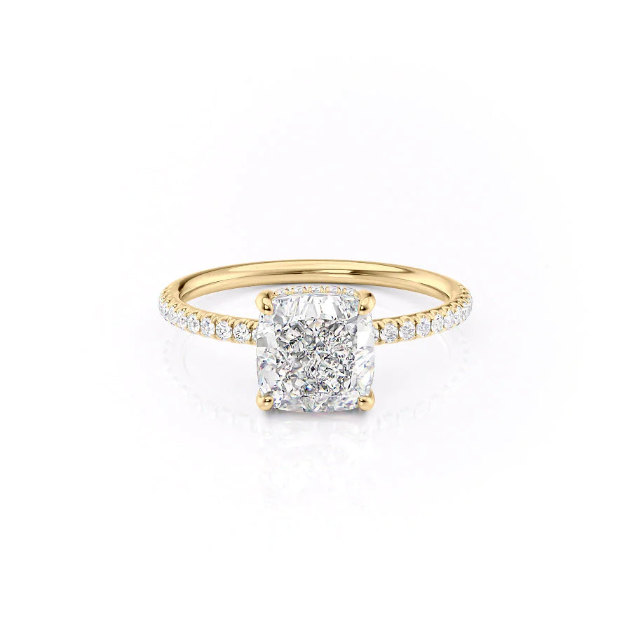 Nimbus Lyric 1 Carat VVS Lab-Grown Cushion Hidden Halo Pave Engagement Ring in 18K Yellow Gold Front View 