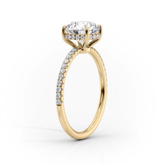 Nimbus Lyric 1 Carat VVS Lab-Grown Cushion Hidden Halo Pave Engagement Ring in 18K Yellow Gold Standing View 
