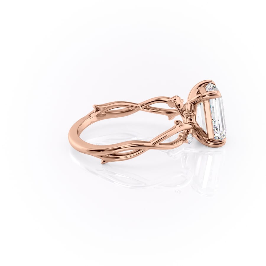 Noble Splendor 2 Carat VVS1 Lab-Grown Emerald Three Stone Engagement Ring in 18K Rose Gold Right View