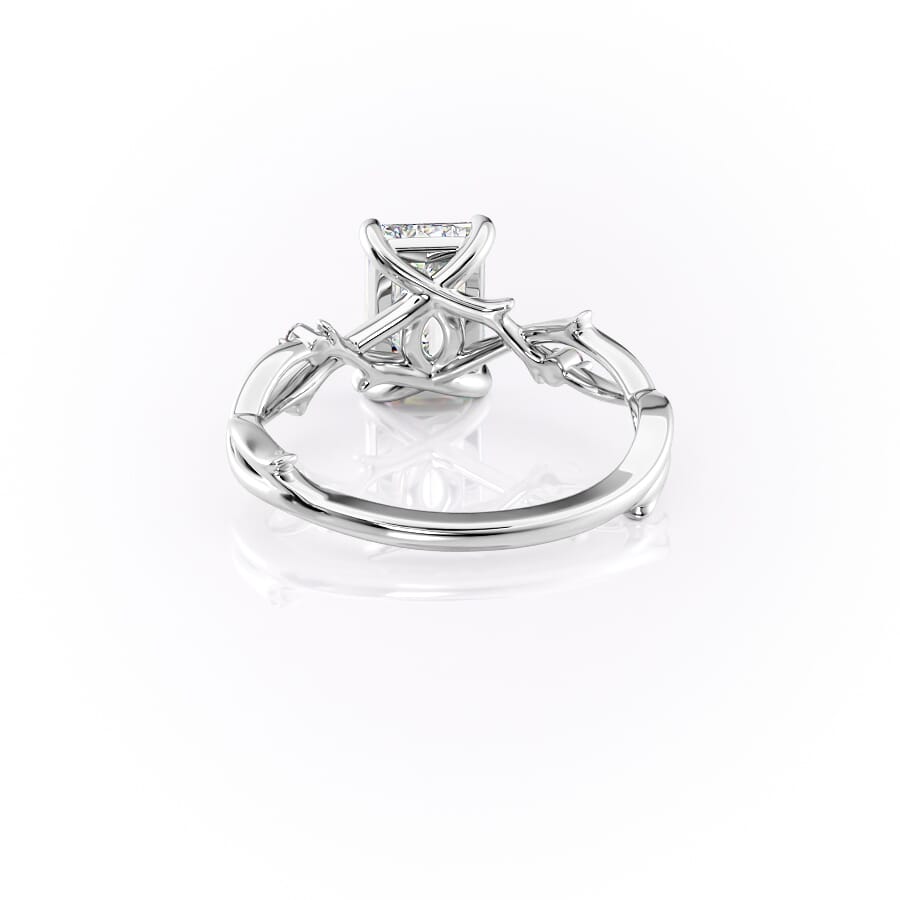 Noble Splendor 2 Carat VVS1 Lab-Grown Emerald Three Stone Engagement Ring in 18K White Gold Back View