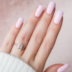 Noble Splendor 2 Carat VVS1 Lab-Grown Emerald Three Stone Engagement Ring in 18K White Gold Finger View