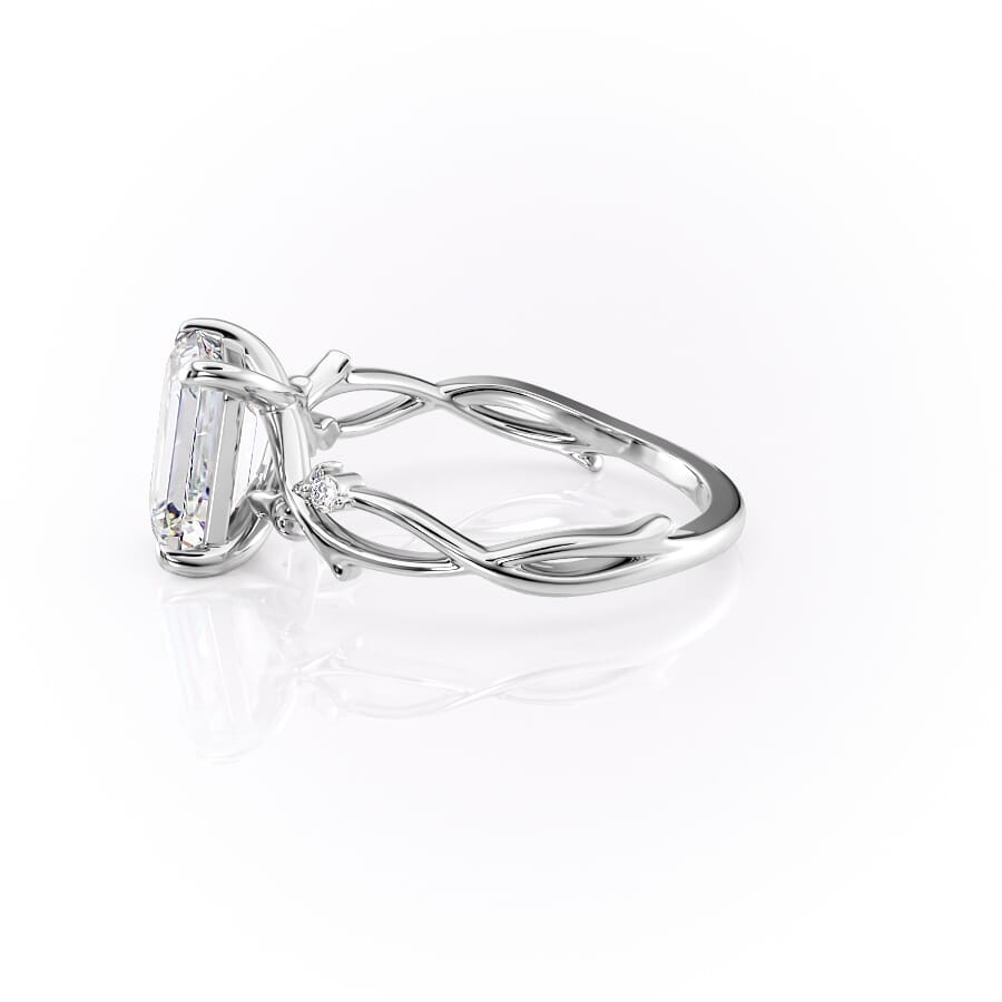 Noble Splendor 2 Carat VVS1 Lab-Grown Emerald Three Stone Engagement Ring in 18K White Gold Left View