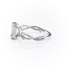 Noble Splendor 2 Carat VVS1 Lab-Grown Emerald Three Stone Engagement Ring in 18K White Gold Left View