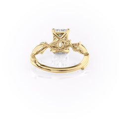 Noble Splendor 2 Carat VVS1 Lab-Grown Emerald Three Stone Engagement Ring in 18K yellow Gold Back View