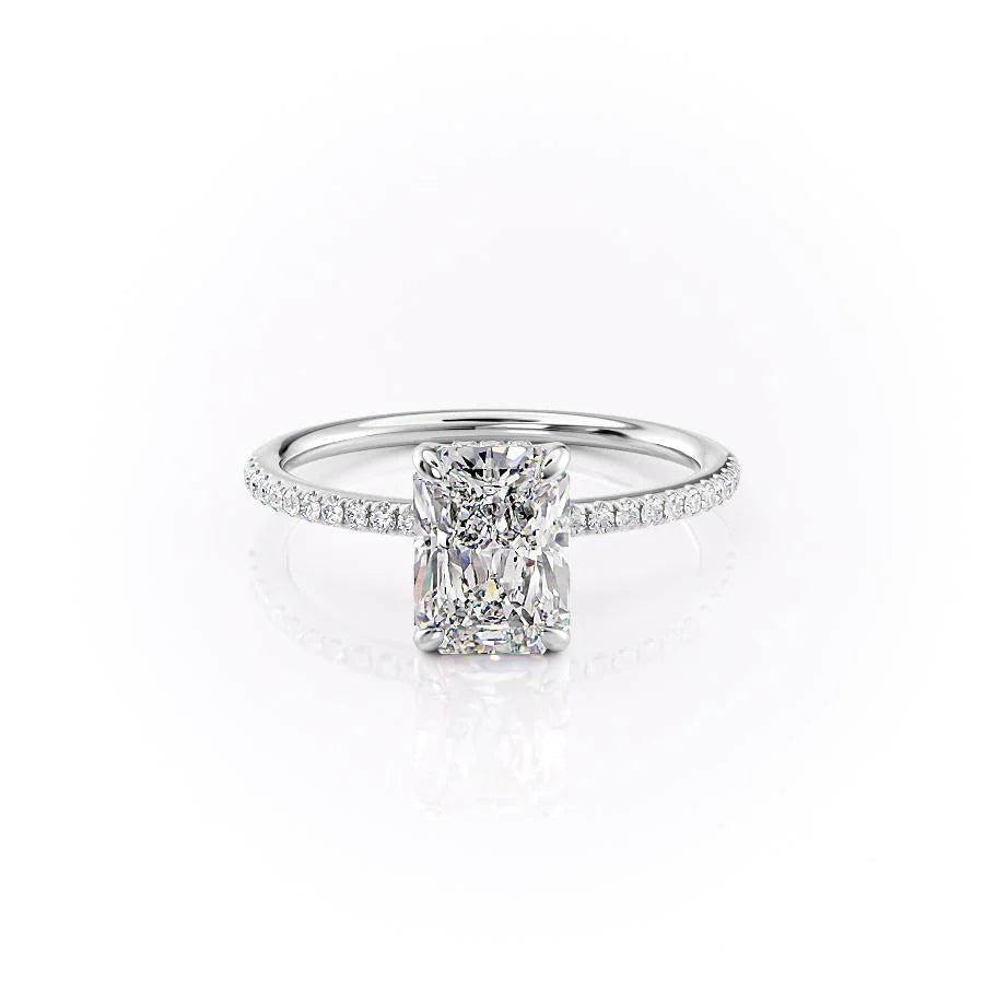 Nova Gleam 2.36 Carat VVS Lab-Grown Radiant Hidden Halo Pave Engagement Ring in 18K White Gold Front View