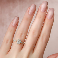 Nova Gleam 2.36 Carat VVS Lab-Grown Radiant Hidden Halo Pave Engagement Ring in 18K Yellow Gold Finger View