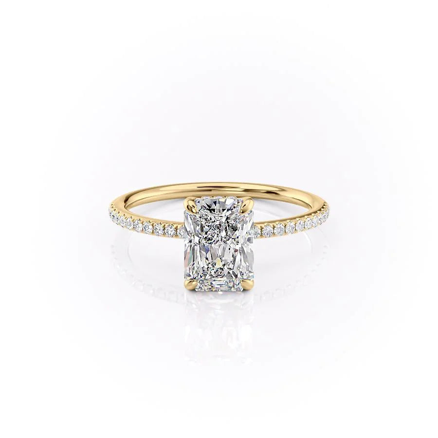 Nova Gleam 2.36 Carat VVS Lab-Grown Radiant Hidden Halo Pave Engagement Ring in 18K Yellow Gold Front View