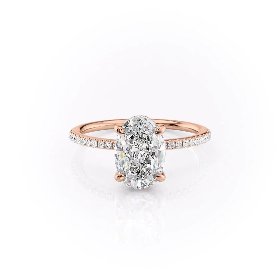 Opal Radiance 1.72 Carat VVS1 Lab-Grown Hidden Halo Pave Engagement Ring in 18K Rose Gold Front View