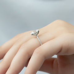 Opal Radiance 1.72 Carat VVS1 Lab-Grown Hidden Halo Pave Engagement Ring in 18K White Gold Finger Side View