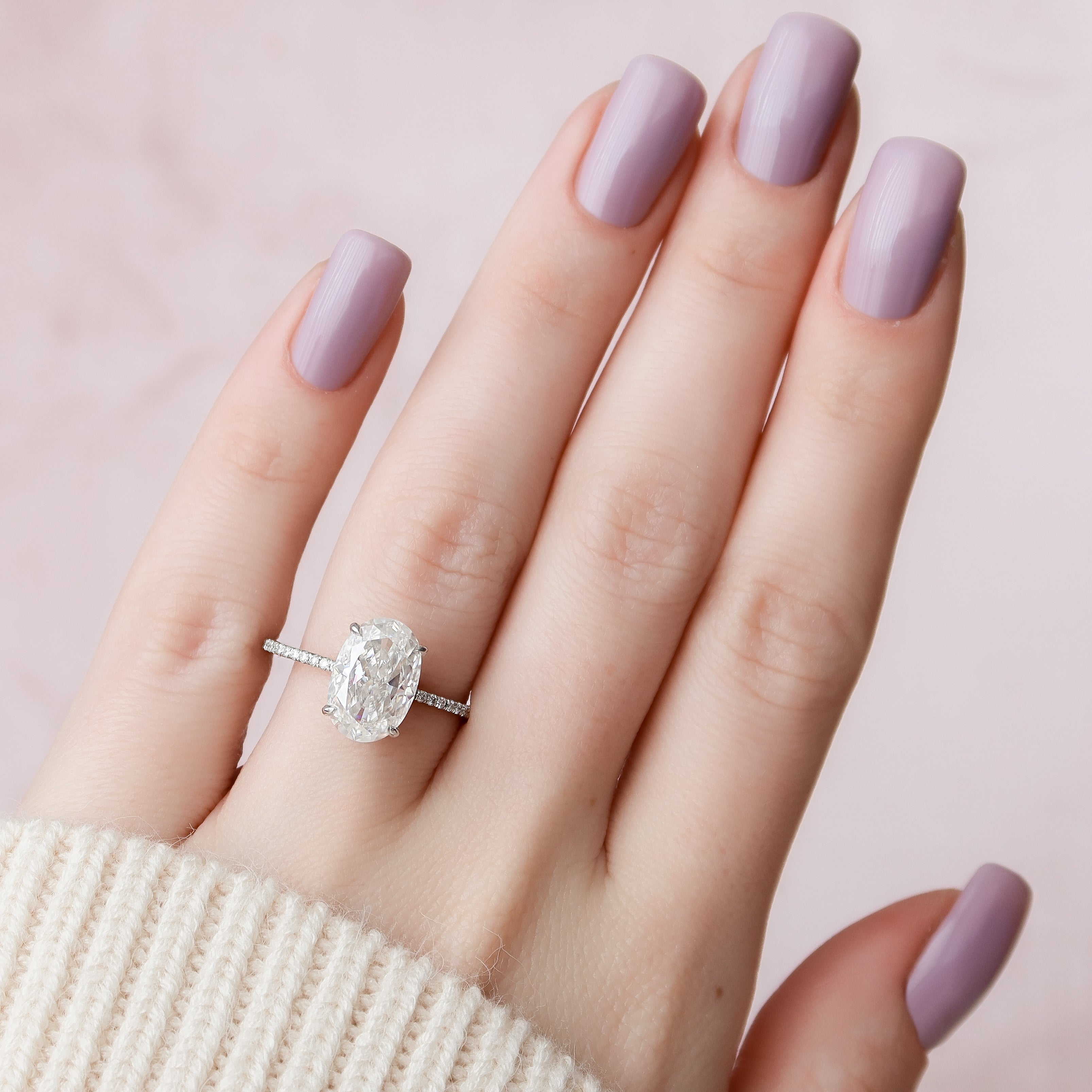 Opal Radiance 1.72 Carat VVS1 Lab-Grown Hidden Halo Pave Engagement Ring in 18K White Gold Finger View