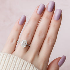 Opal Radiance 1.72 Carat VVS1 Lab-Grown Hidden Halo Pave Engagement Ring in 18K White Gold Finger View